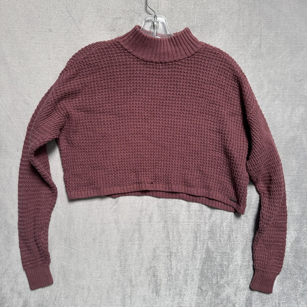 Hollister Sweater Womens XS Pink Waffle Knit Mock Neck Cropped Pullover Top